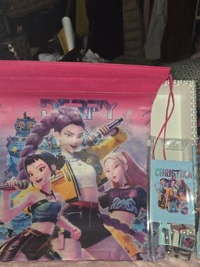 NEW...K/DA Inspired Pink Music Girl Drawstring Bag With Pencil Pouch